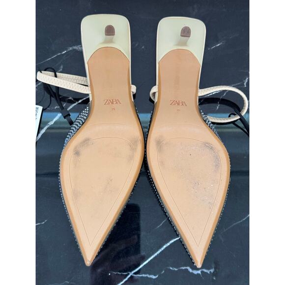 Zara Rhinestone Mesh Slingback Kitten Heels - Picture 13 of 13